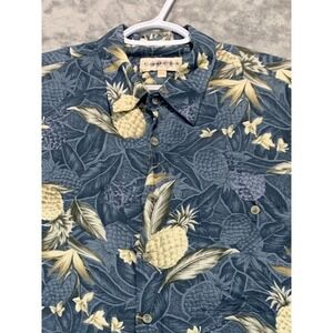 Campia Moda Pineapple Hawaiian Shirt Tropical Resort Cruise Blue Mens LARGE